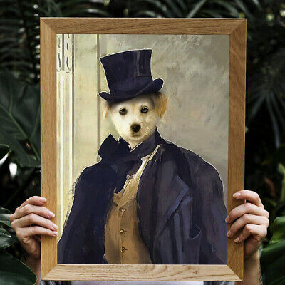 Funny Old Painting Style Dog Portrait in a Hat Pet Art Fun Cat Custom Drawing