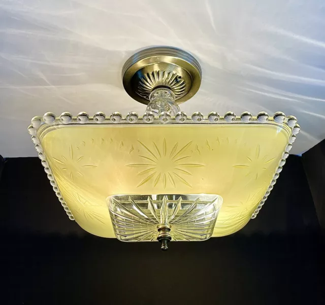 Antique 1930s 40s Art Deco Nouveau Victorian Ceiling Light Fixture RARE Yellow 2