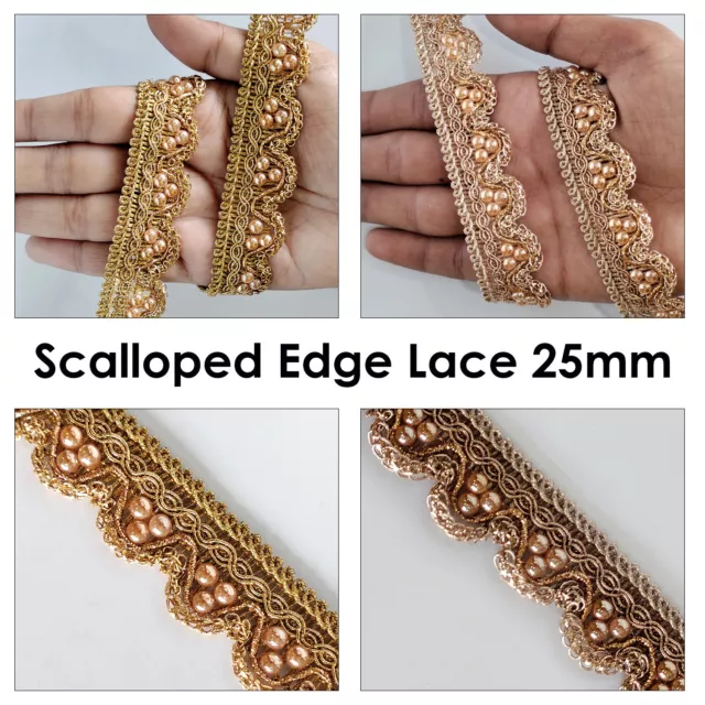 4 Metres Scalloped Edge Lace Trim Gold Guipure For Sewing Wedding Dress Dupatta