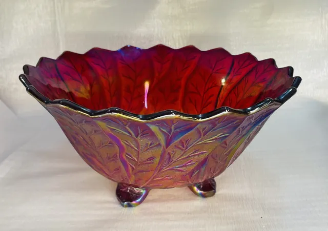 Imperial Red Iridescent Carnival Acanthus Leaf 4-Footed Bowl