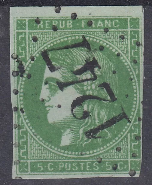 TIMBRE FRANCE BORDEAUX 5c VERT N° 42B RARE & SUPERBE GC 1247 CUGAND VENDEE