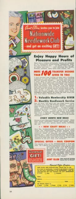 1953 Aunt Ellen Nationwide Needlework Club Gift Offer Craft Vintage Print Ad BH2