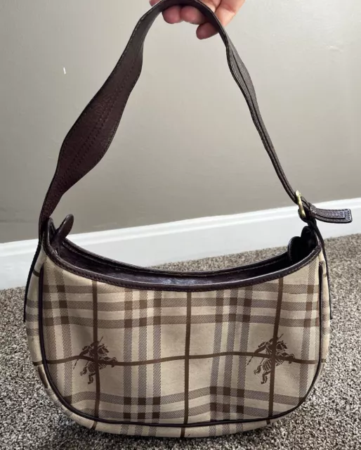 Vintage Burberry Y2K/Rare Hobo Shoulder bag Haymarket Check Canvas Brown/tan