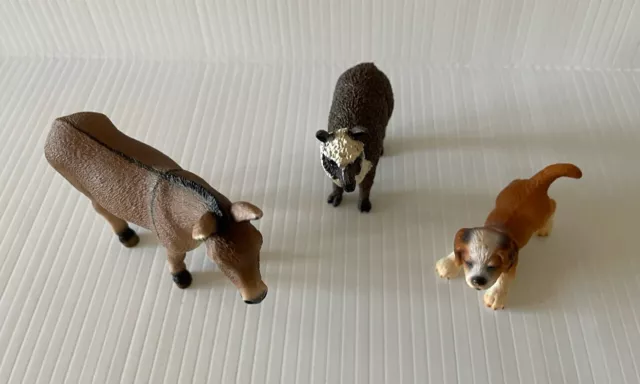 SCHLEICH Animals X 3 Donkey Lama Dog Retired Bundle Lot Play Kids Farm Animal