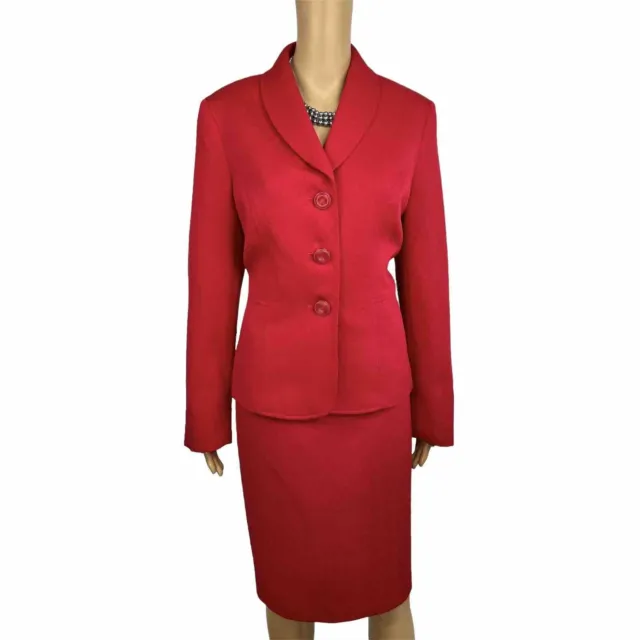 Le Suit Women Polyester Skirt Suit Size 10 Red Lined Shawl Collar 2 PC Cocktail
