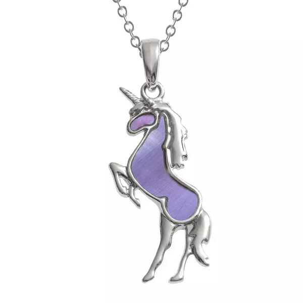 Femmes Filles Violet Unicorn Motif Argent Pendentif Collier 45.7cm Chaîne Cadeau