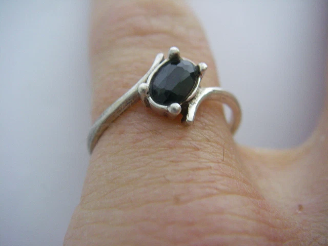 Bague Argent 925 Avec Onyx Noir - Taille 53 - Occasion - Sertie Surélevée