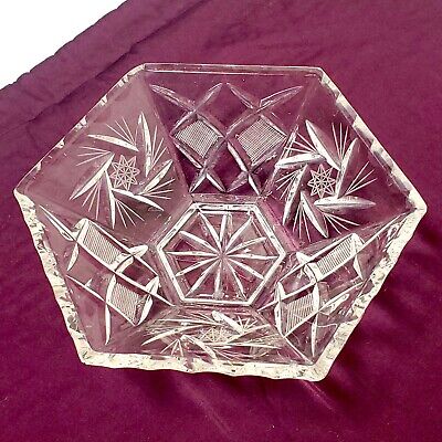 ABP American Brilliant Deep Cut Crystal Glass 8" Bowl Pinwheel Hobstar Sawtooth
