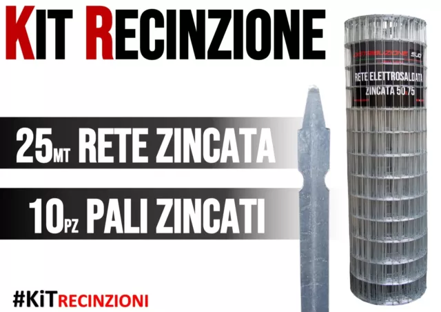 Kit Per Recinzione Elettrosaldata Completa Rete 50X75 Con Pali Zincati