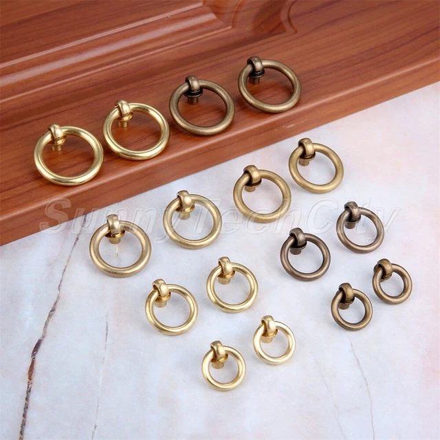 8x Vintage Cabinet Wood Box Knobs Ring Closet Cupboard Dresser Bin Pull Handles