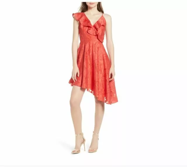 Keepsake Dress Radar Ruffle Asymmetric Cocktail Mini Dress Pop Red Sz M $185 New