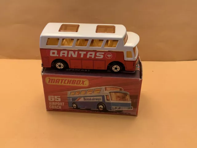 Matchbox Superfast No. 65 Airport Coach “Qantas” Silver Painted Base With Box