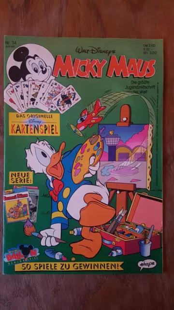 Micky Maus Comic Heft Nr. 34 1991 mit Beilage Disney Kartenspiel  + Sammelkarten