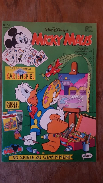 Micky Maus Comic Heft Nr. 34 1991 mit Beilage Disney Kartenspiel  + Sammelkarten