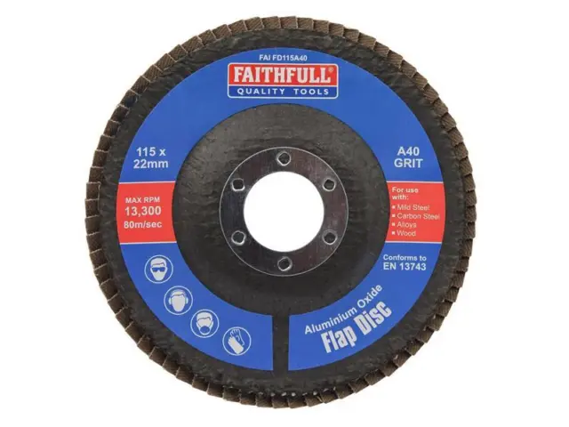 Faithfull Aluminium Oxyde Rabat Disque 115 x 22mm 40 Gravier FAIFD115A40