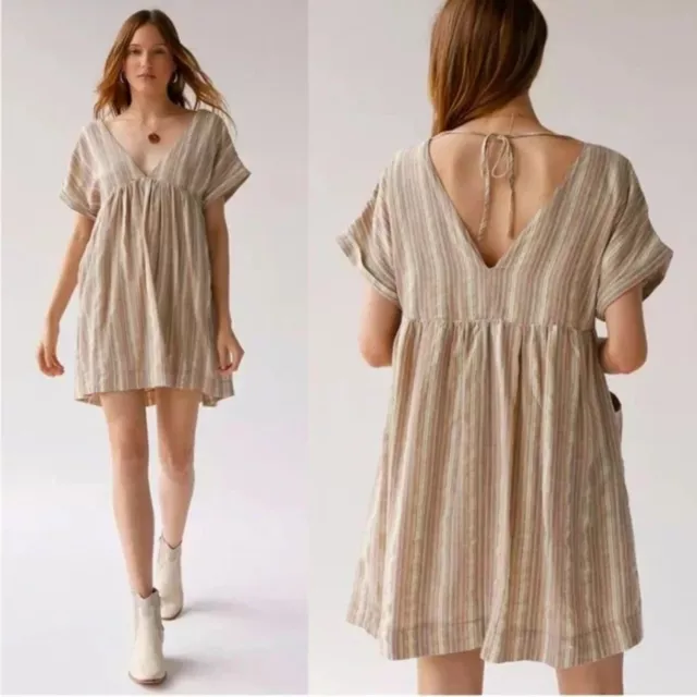 Urban Outfitters UO Serendipity Neutral Linen Babydoll Dress, Size M