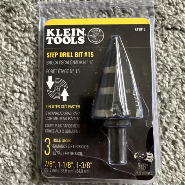 *NEW* - Klein Tools KTSB15 Step Drill Bit #15 3 Hole Sizes: 7/8”, 1-1/8”, 1-3/8”