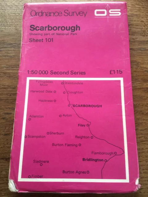 1970s Old Vintage OS Ordnance Survey Map 1:50000 Sheet 101 Scarborough