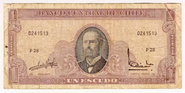 1962 Chile 1 Escudos 0241513 Paper Money Banknotes Currency