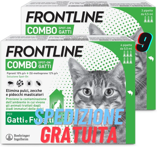 Frontline Combo, 6+3 Pipette, Antiparassitario per Gatti, Gattini Lunga Durata