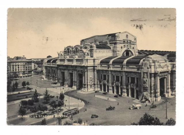 Lombardia Milano - Stazione Centrale Cartolina Viaggiata Animata Anni '50 Fg