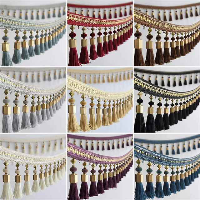 1M X Bead Pom Pom Curtain Tassel Fringe Edging Trim Sewing Crafts Cushions Decor
