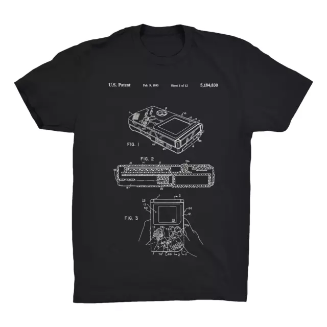 Atari Gameboy Patent T-Shirt.100% Cotton Comfy Tee on Black White or Gray. NEW