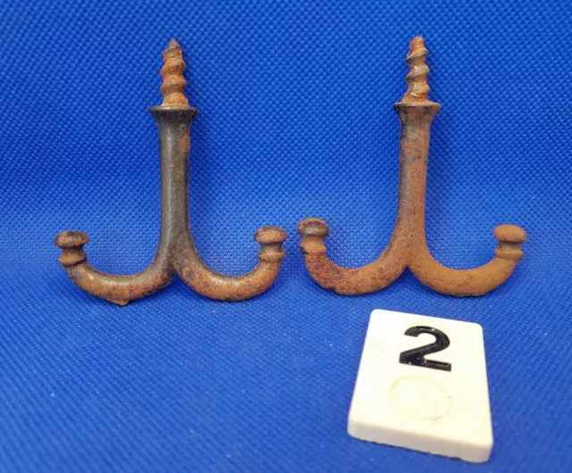 2 Coat Hooks under shelf closet cup hangers farmhouse old vtg rustic B2PACA - H