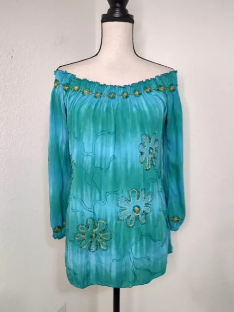 Krista Lee Tie Dye Embroideredoff Shoulder Top Sz M B7  Mc