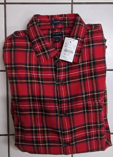 J Crew NWT Flannel Shirt Men's Large Red Plaid Button Up Long Sleeve