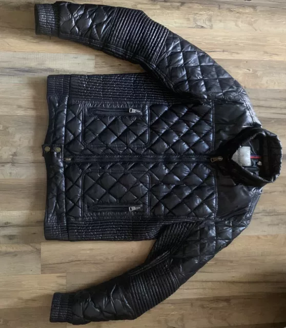 Moncler Zancara Short Down Biker Jacket, Size 4