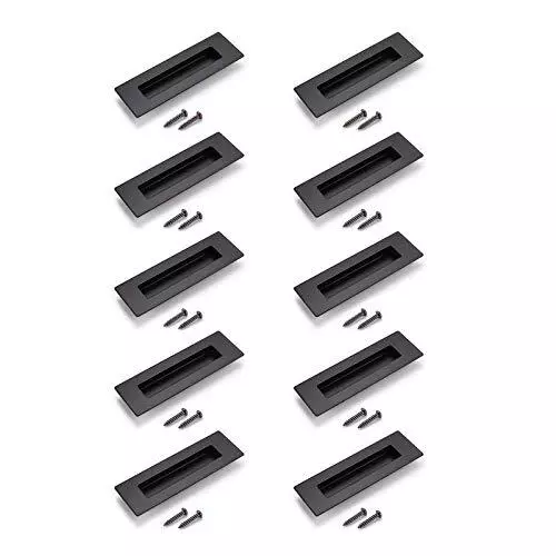 10 Pack 6" Black Rectangular Flush Pull Recessed Sliding Barn Stainless Steel