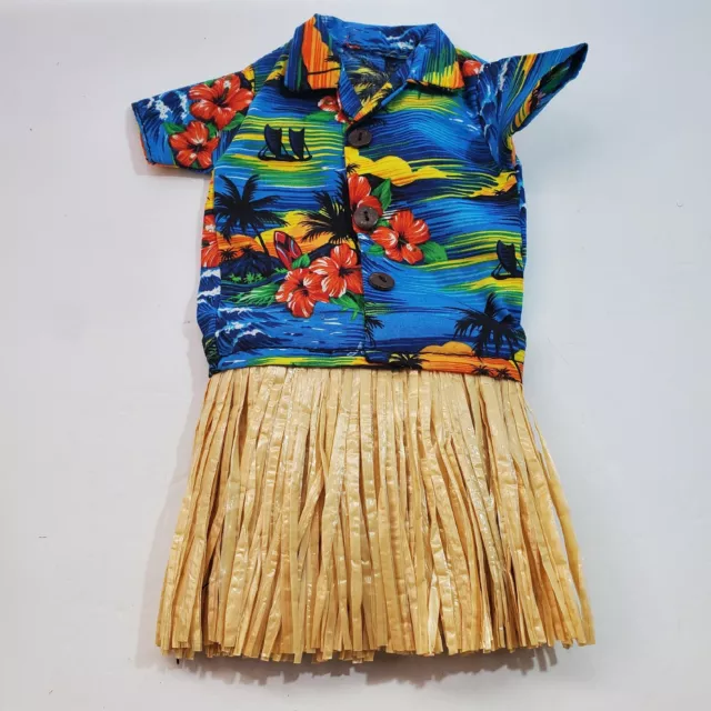 Aloha Shirt Grass Skirt Wine Bottle Outfit Cover Tiki Bar Luau Summer Decoration