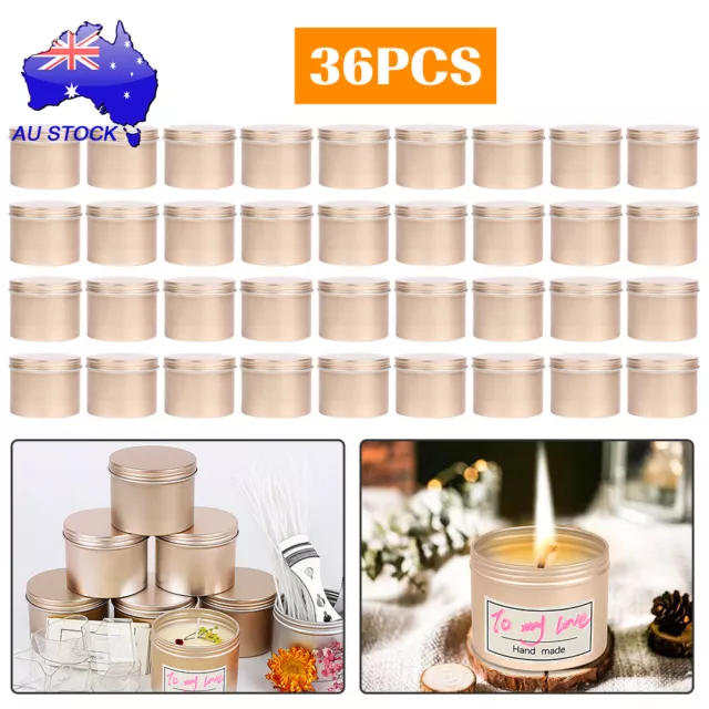 36PCS Candle Making Tins Metal Candle Jars 100ml For Wax Soy Making Container AU