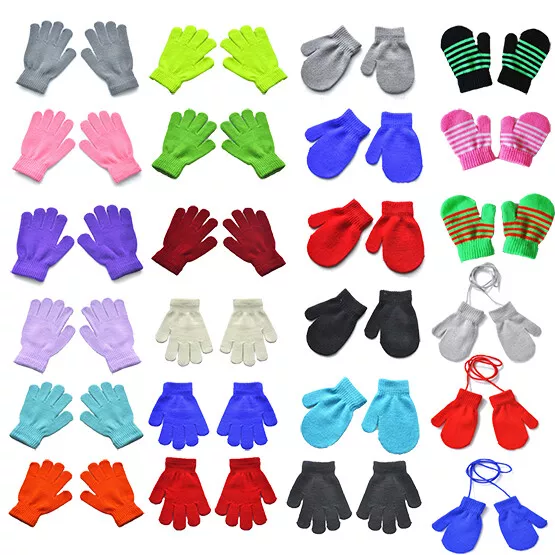 Gants de Bébé Hiver Moufles Enfant Chaude Full Fingers Boy Girl Mitaines  Coton Tricot Gants avec la Corde Tour Cou Cadeau Noël,noir