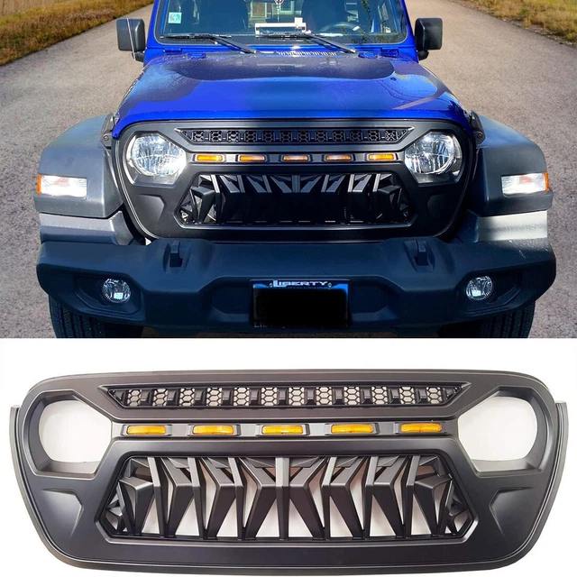 Gloss Black Rubicon Style Grille For Jeep Wrangler JL & Gladiator JT 2018-2024 – With Camera Hole & Hardware
