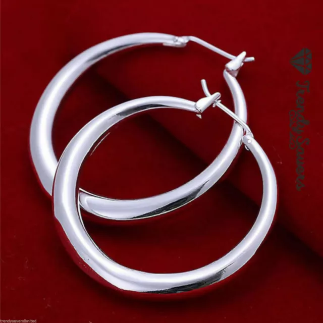 Trendy Women's 925 Sterling Silver Filled Thick Round Hoop Sleeper Earrings