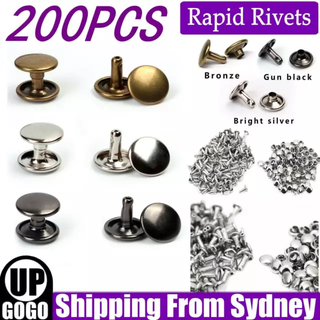 200Pcs Metal Rapid Rivets Double Cap Round Rivet Studs 10mm with Short 6mm AU