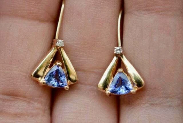 1.50Ct Trillion Cut Simulated Diamond Drop Dangle Earring 14K Yellow Gold Over