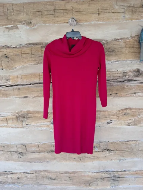 Cynthia Rowley Dress Merino Wool Long Sleeves Cowl Neck Midi Sweater DressRed XS