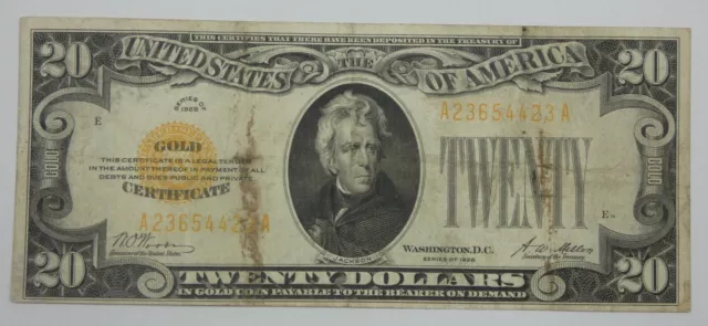 BARGAIN Series of 1928 $20 Gold Certificate VERY FINE Fr#2402