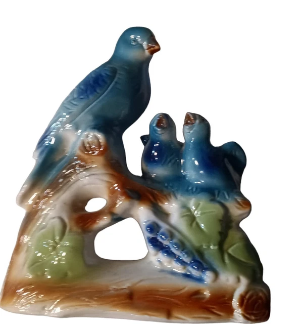 MCM Ceramic Bluebird Family Chicks Figurine Branch Nest Made In Brazil no. 4203