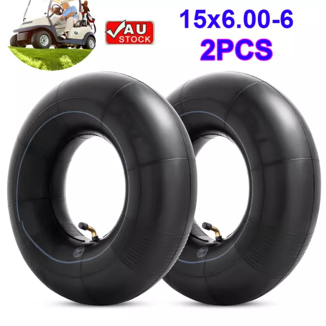 2x Ride on Mower Tire 15x6.00-6 Air Pneumatic Tyre 15x6-6 Bent Valve Inner Tube