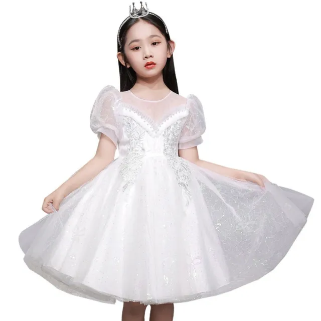 Girl Children Mesh Princess Dress Sequin Ball Gown Wedding Party Fairy Costume