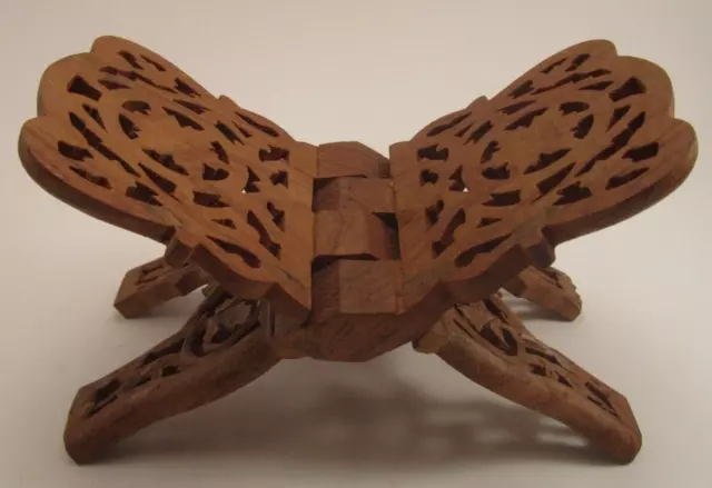 Vintage Wood Hand Carved Folding Book Holder Stand India