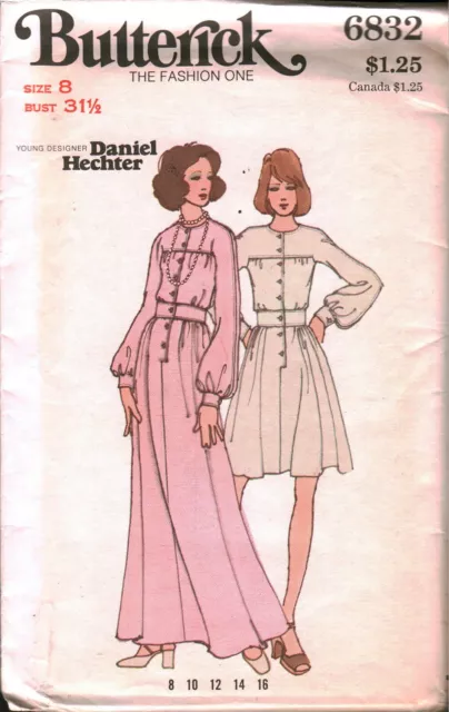 6832 Vintage Butterick SEWING Pattern Misses Front Buttoned Dress Hechter UNCUT