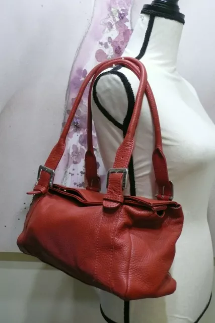 VALENTINA NWOT Red Satchel Shoulder Bag Pebbled Leather Purse Made in Italy