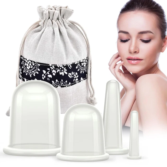 Silikon Schröpfglas Set – 4 Größen Für Anti-Cellulite Massage An Körper & Gesicht (Pink)