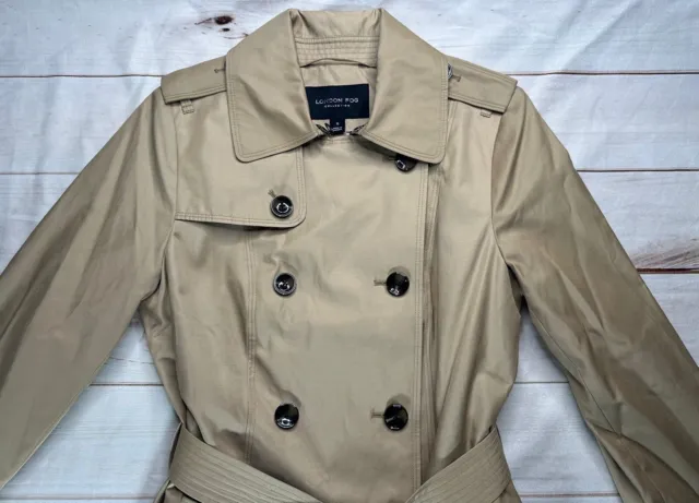 NWOT London Fog Collection Womens Trench Coat Beige S Double breasted Chambray 3