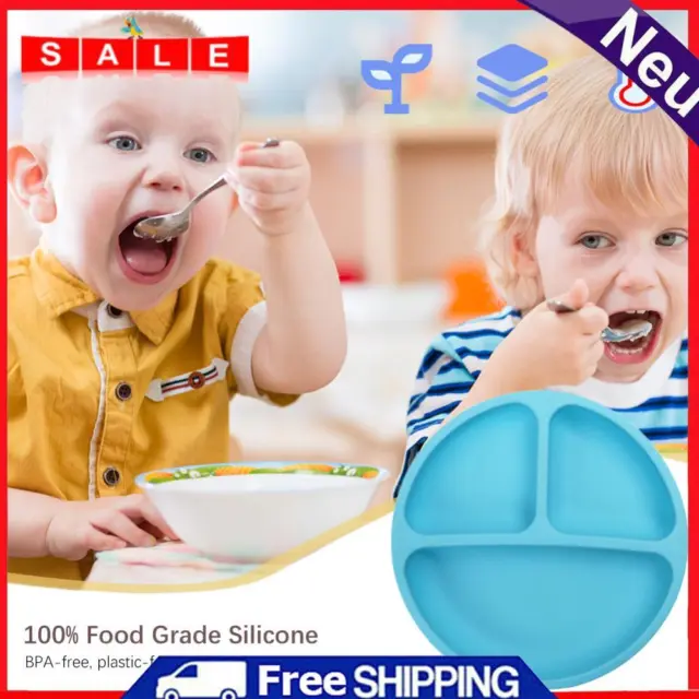Cute Baby Infant Dining Plate Non Slip Training Sucker Dishes Tableware (Blue)